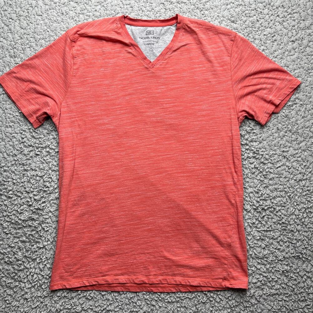 Nickel & Iron V-Neck Tee Shirt Mens Large Heather Red Short Sleeve Cotton